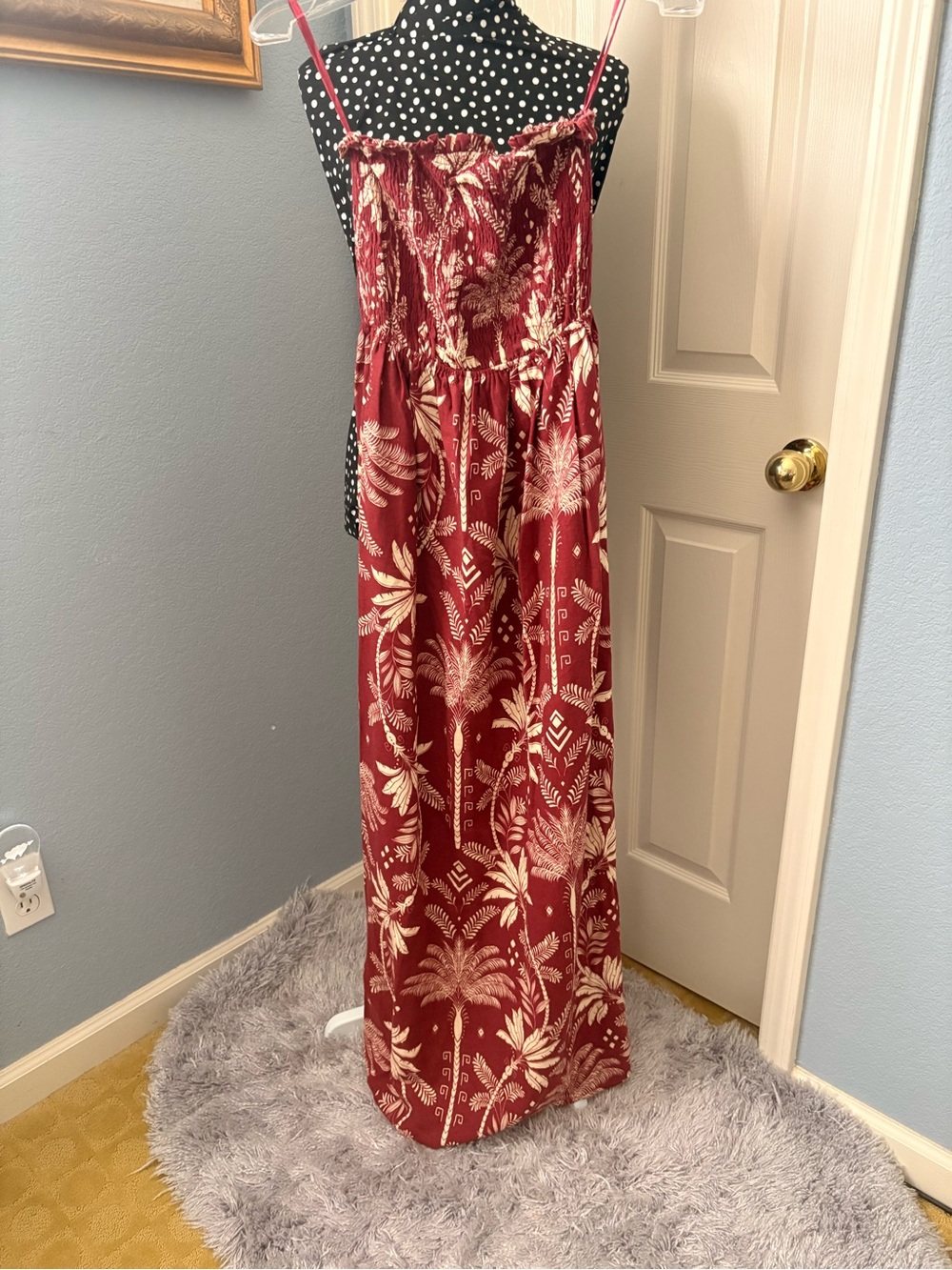 Monteau Los Angeles Burgundy/Red Floral Smocked Maxi Dress